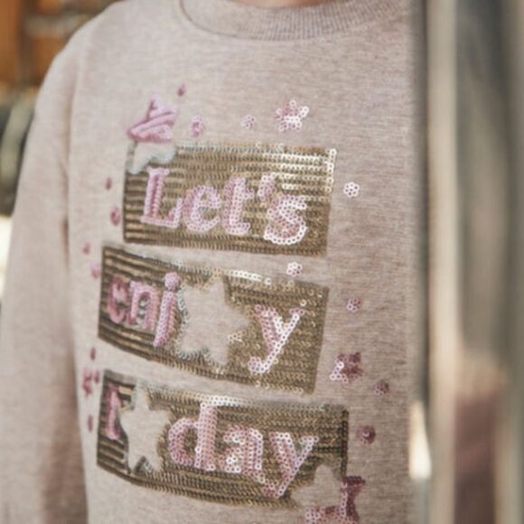 NWT Girls Mayoral Lets Enjoy Sweatshirt Beige Sequins Embroidery sz 9 (134 cm) - Picture 4 of 15